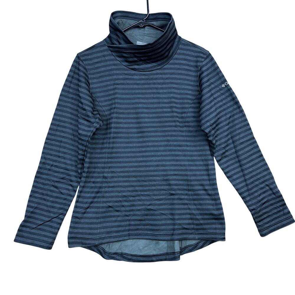Columbia Womens Sweatshirt Black Gray Stripe Mock Neck Terry Hi Low Gorpcore M
